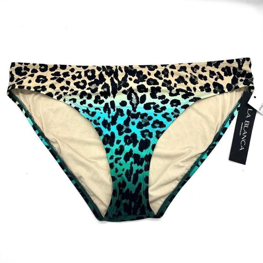 La Blanca Bikini Bottom Size 16 Leopard Cheetah Print in Tan to Teal Ombré NWT